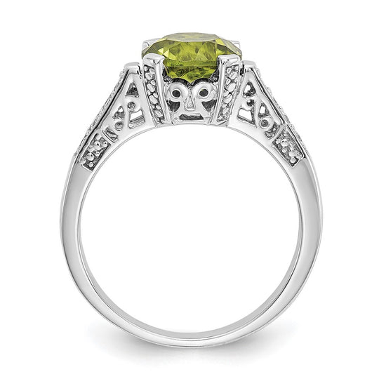 10k White Gold 1/10 carat Diamond and 8mm Round Peridot Ring