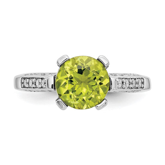 10k White Gold 1/10 carat Diamond and 8mm Round Peridot Ring