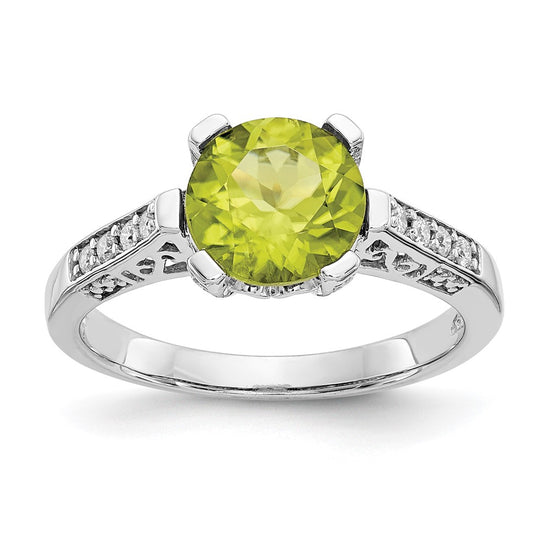 10k White Gold 1/10 carat Diamond and 8mm Round Peridot Ring