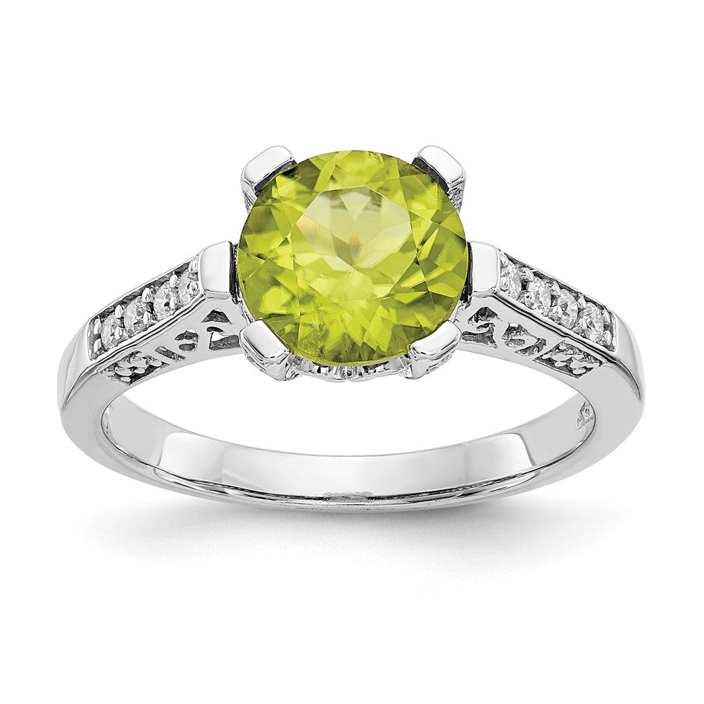 10k White Gold 1/10 carat Diamond and 8mm Round Peridot Ring