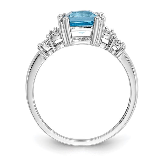 10k White Gold 1/20 carat Diamond and 6mm Princess Blue Topaz Ring