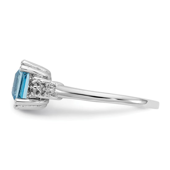 10k White Gold 1/20 carat Diamond and 6mm Princess Blue Topaz Ring