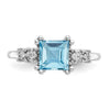 10k White Gold 1/20 carat Diamond and 6mm Princess Blue Topaz Ring