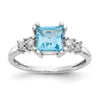 10k White Gold 1/20 carat Diamond and 6mm Princess Blue Topaz Ring
