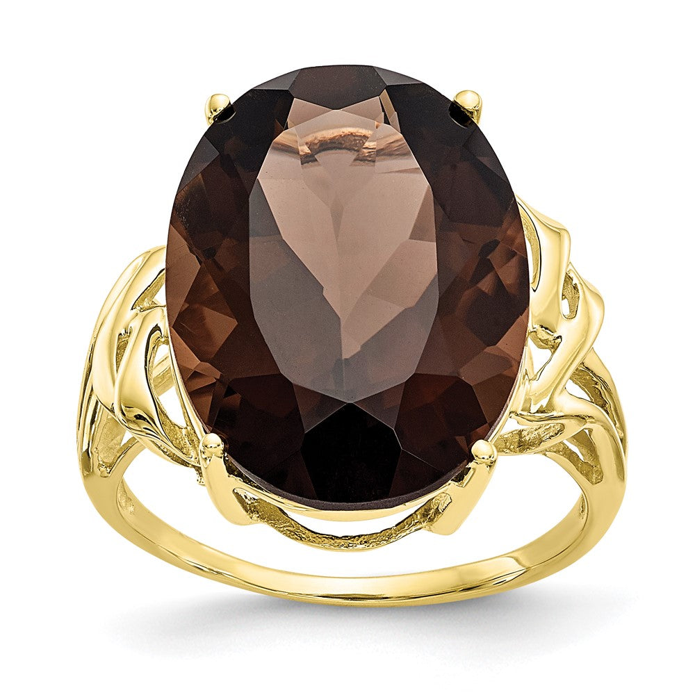 10k 18x13mm Oval Smoky Quartz Ring