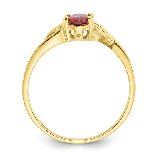 10k Polished 6x4mm Oval Genuine January/ Garnet Birthstone Size 7 Ring