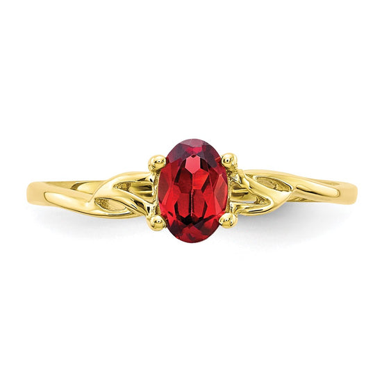 10k Polished 6x4mm Oval Genuine January/ Garnet Birthstone Size 7 Ring