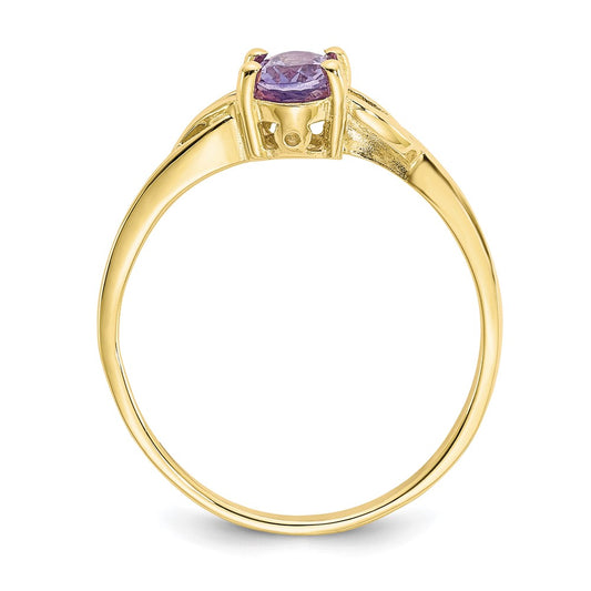 10k Polished 6x4mm Oval Genuine February/ Amethyst Birthstone Size 7 Ring