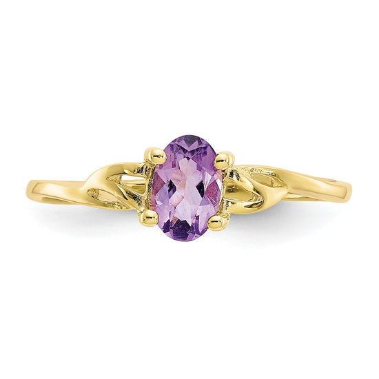 10k Polished 6x4mm Oval Genuine February/ Amethyst Birthstone Size 7 Ring
