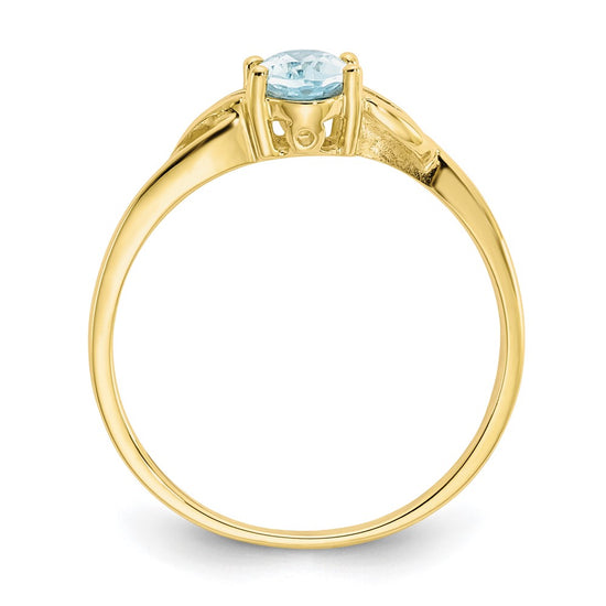 10k Polished 6x4mm Oval Genuine March/ Aquamarine Birthstone Size 7 Ring
