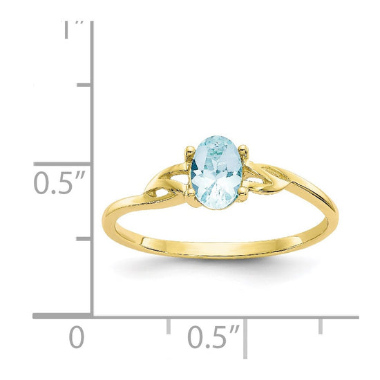 10k Polished 6x4mm Oval Genuine March/ Aquamarine Birthstone Size 7 Ring