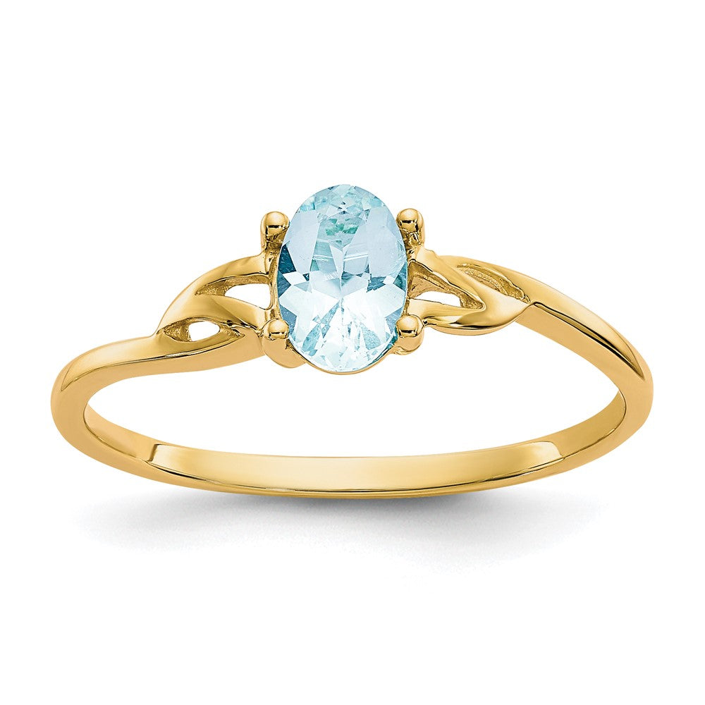 10k Polished 6x4mm Oval Genuine March/ Aquamarine Birthstone Size 7 Ring