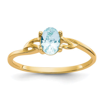 10k Polished 6x4mm Oval Genuine March/ Aquamarine Birthstone Size 7 Ring