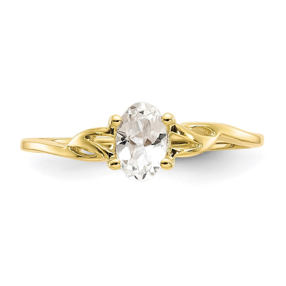 10k Polished 6x4mm Oval Genuine April/ White Topaz Birthstone Size 7 Ring