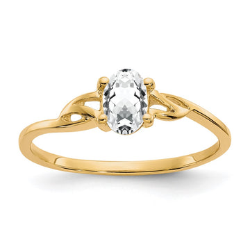 10k Polished 6x4mm Oval Genuine April/ White Topaz Birthstone Size 7 Ring