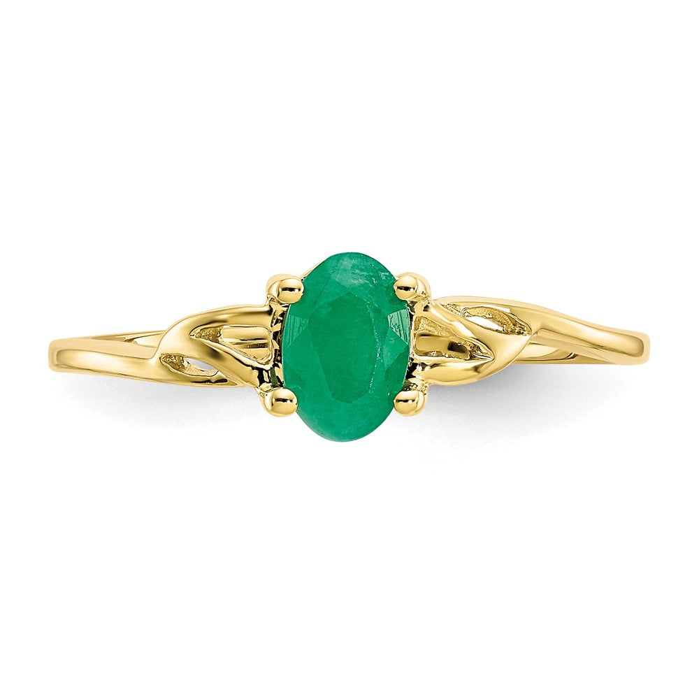 10k Polished 6x4mm Oval Genuine May/ Emerald Birthstone Size 7 Ring