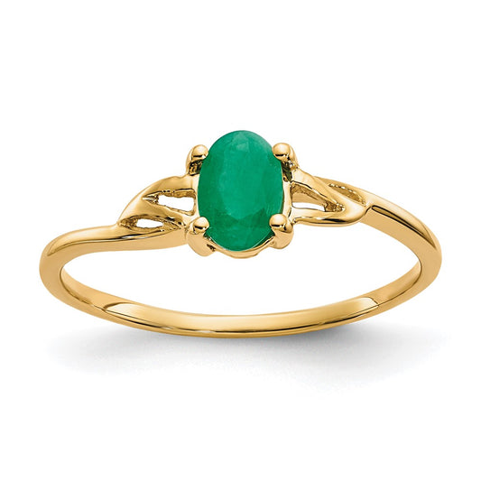 10k Polished 6x4mm Oval Genuine May/ Emerald Birthstone Size 7 Ring