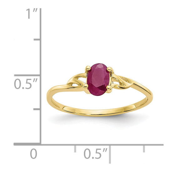10k Polished 6x4mm Oval Genuine July/ Ruby Birthstone Size 7 Ring