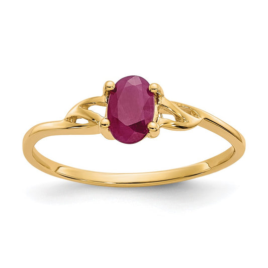 10k Polished 6x4mm Oval Genuine July/ Ruby Birthstone Size 7 Ring