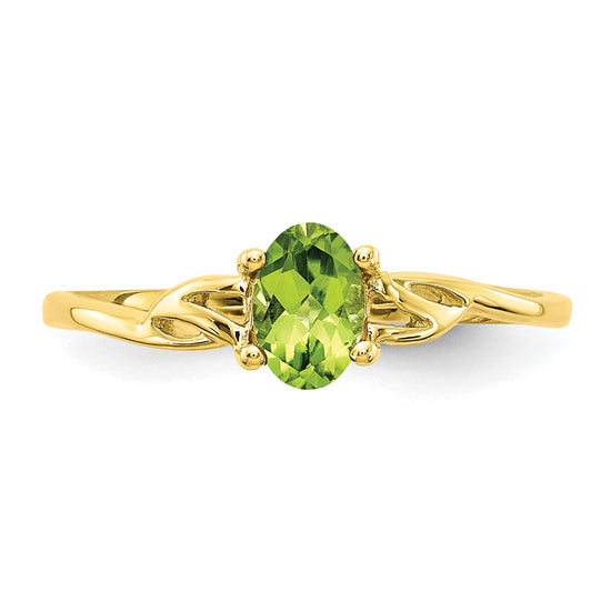 10k Polished 6x4mm Oval Genuine August/ Peridot Birthstone Size 7 Ring