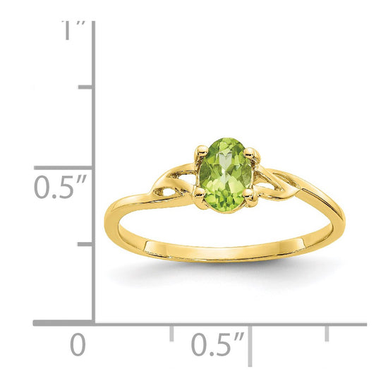 10k Polished 6x4mm Oval Genuine August/ Peridot Birthstone Size 7 Ring
