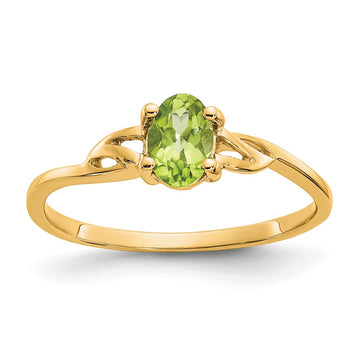 10k Polished 6x4mm Oval Genuine August/ Peridot Birthstone Size 7 Ring