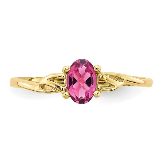 10k Polished 6x4mm Oval Genuine October/ Pink Tourmaline Birthstone Size 7 Ring