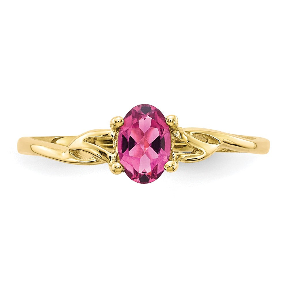 10k Polished 6x4mm Oval Genuine October/ Pink Tourmaline Birthstone Size 7 Ring
