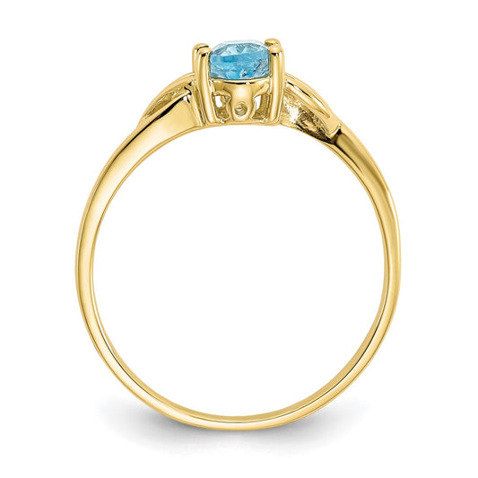 10k Polished 6x4mm Oval Genuine December/ Blue Topaz Birthstone Size 7 Ring