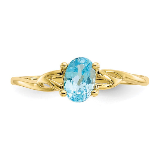 10k Polished 6x4mm Oval Genuine December/ Blue Topaz Birthstone Size 7 Ring