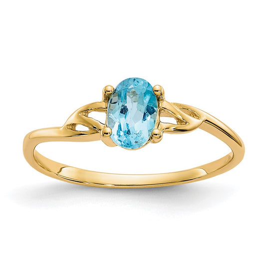 10k Polished 6x4mm Oval Genuine December/ Blue Topaz Birthstone Size 7 Ring