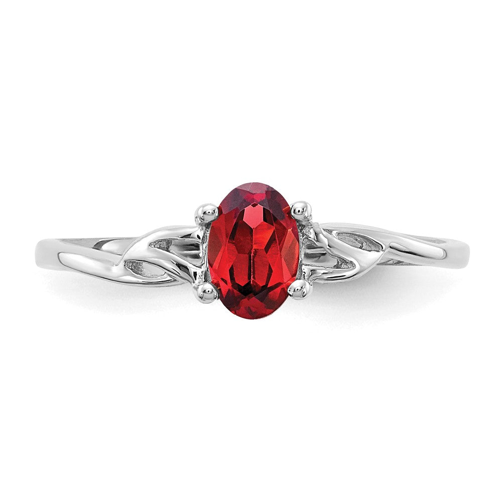 10k White Gold Polished 6x4mm Oval Genuine January/ Garnet Birthstone Size 7 Ring