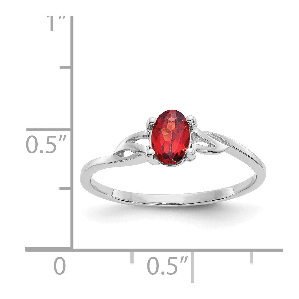 10k White Gold Polished 6x4mm Oval Genuine January/ Garnet Birthstone Size 7 Ring