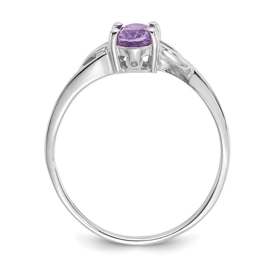 10k White Gold Polished 6x4mm Oval Genuine February/ Amethyst Birthstone Size 7 Ring