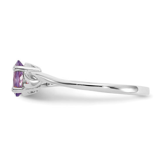 10k White Gold Polished 6x4mm Oval Genuine February/ Amethyst Birthstone Size 7 Ring