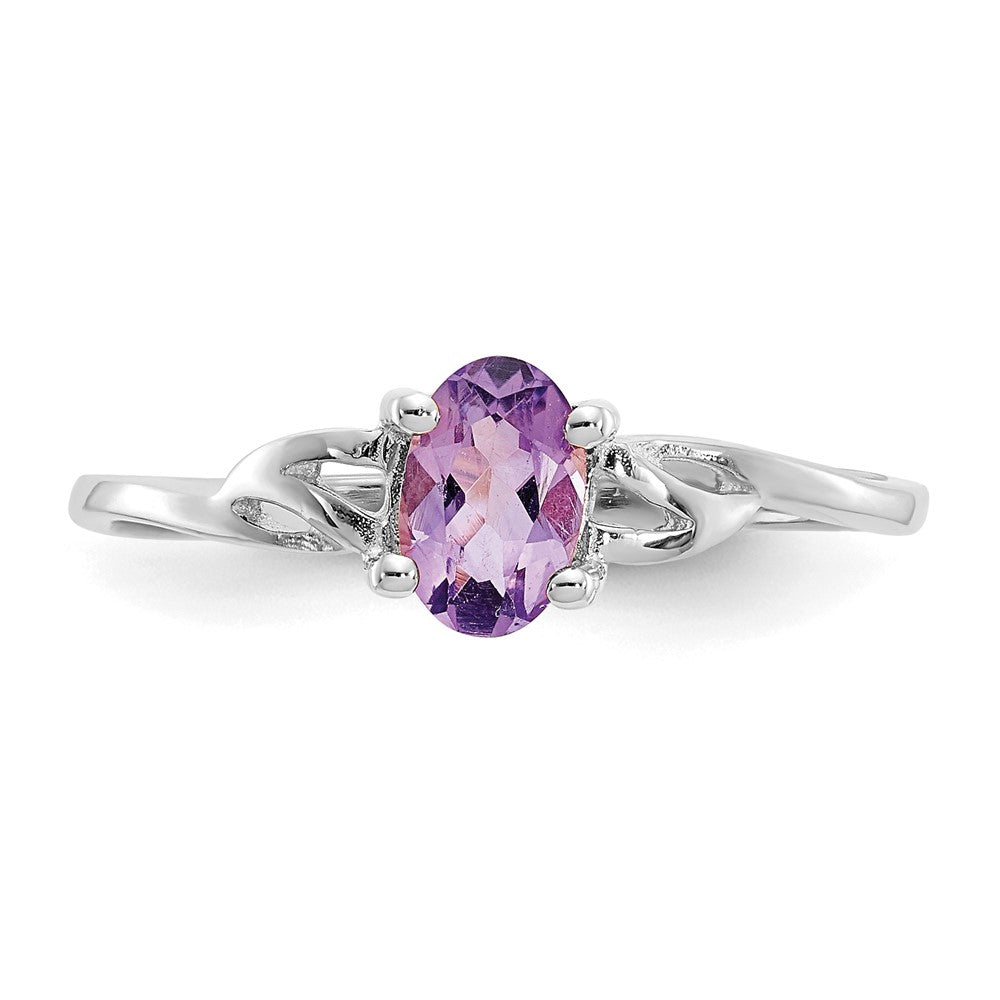10k White Gold Polished 6x4mm Oval Genuine February/ Amethyst Birthstone Size 7 Ring