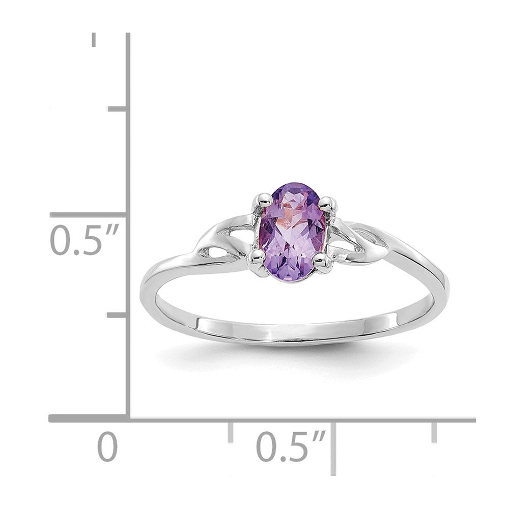 10k White Gold Polished 6x4mm Oval Genuine February/ Amethyst Birthstone Size 7 Ring