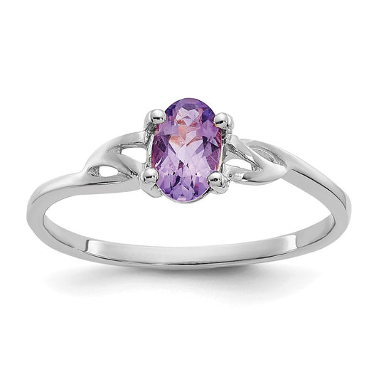 10k White Gold Polished 6x4mm Oval Genuine February/ Amethyst Birthstone Size 7 Ring