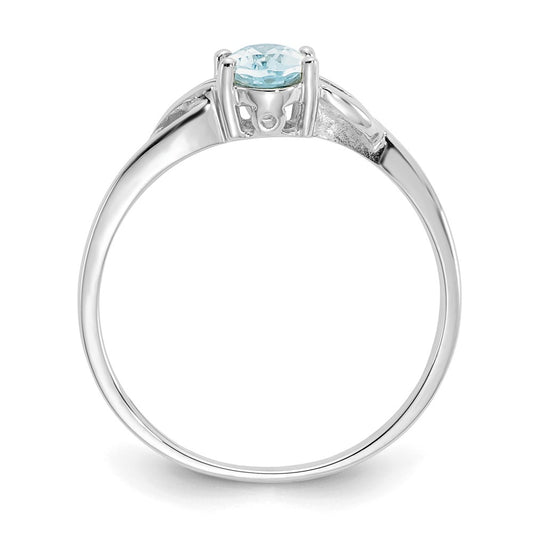 10k White Gold Polished 6x4mm Oval Genuine March/ Aquamarine Birthstone Size 7 Ring