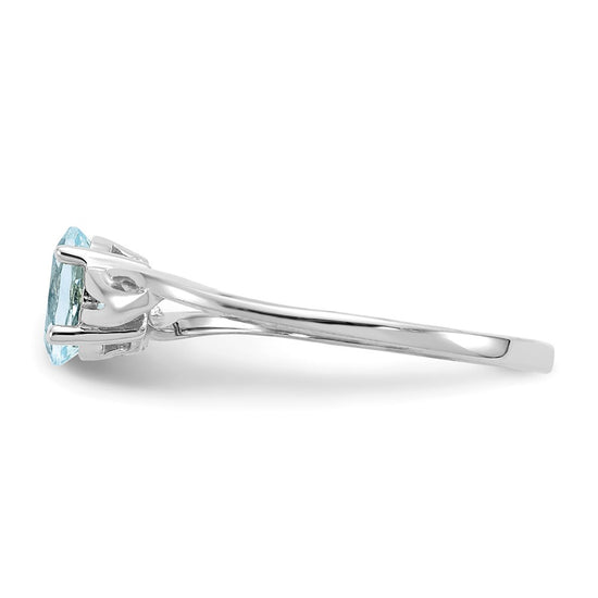 10k White Gold Polished 6x4mm Oval Genuine March/ Aquamarine Birthstone Size 7 Ring