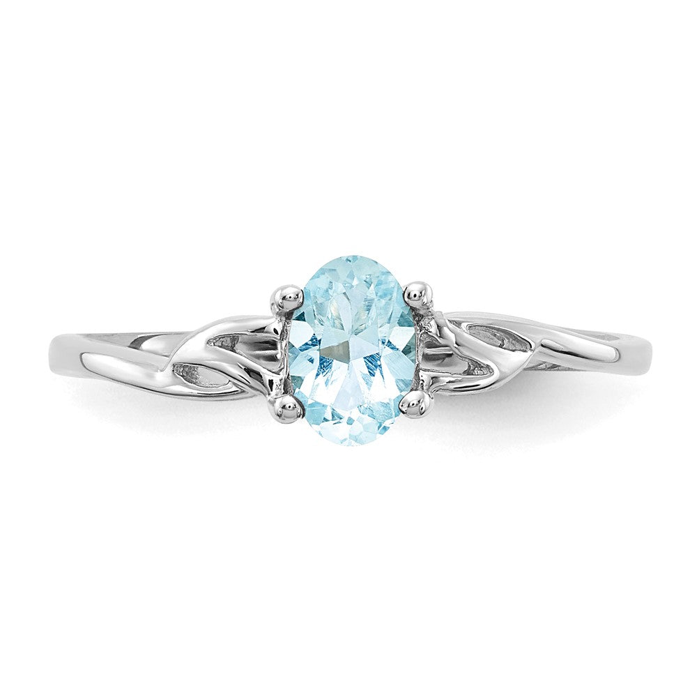 10k White Gold Polished 6x4mm Oval Genuine March/ Aquamarine Birthstone Size 7 Ring