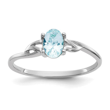 10k White Gold Polished 6x4mm Oval Genuine March/ Aquamarine Birthstone Size 7 Ring