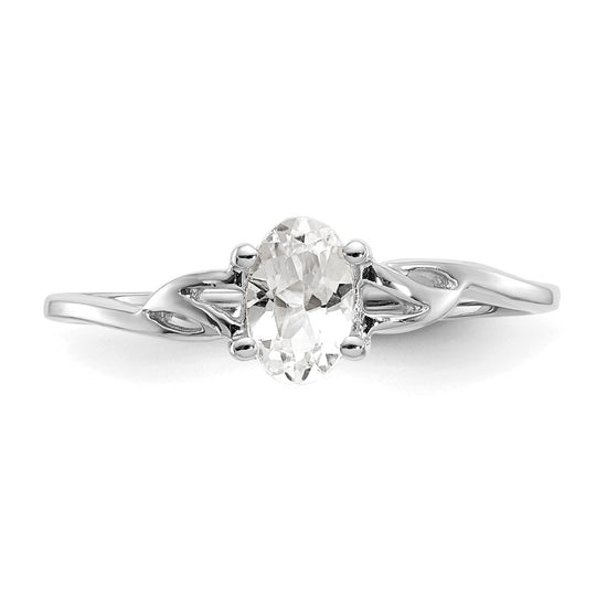 10k White Gold Polished 6x4mm Oval Genuine April/ White Topaz Birthstone Size 7 Ring