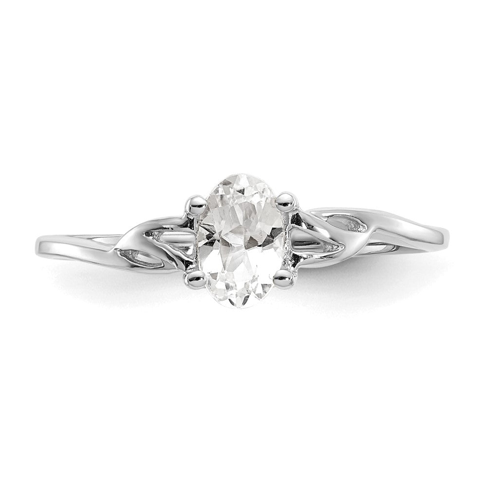 10k White Gold Polished 6x4mm Oval Genuine April/ White Topaz Birthstone Size 7 Ring