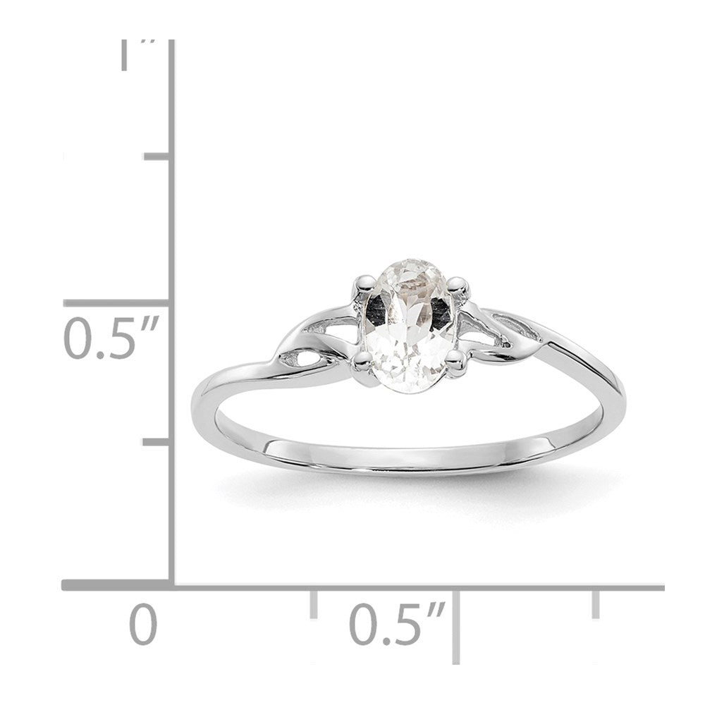 10k White Gold Polished 6x4mm Oval Genuine April/ White Topaz Birthstone Size 7 Ring