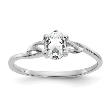 10k White Gold Polished 6x4mm Oval Genuine April/ White Topaz Birthstone Size 7 Ring