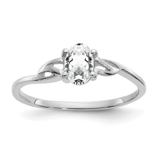 10k White Gold Polished 6x4mm Oval Genuine April/ White Topaz Birthstone Size 7 Ring