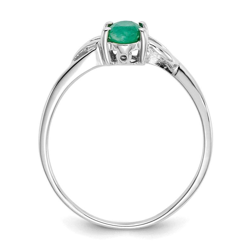 10k White Gold Polished 6x4mm Oval Genuine May/ Emerald Birthstone Size 7 Ring