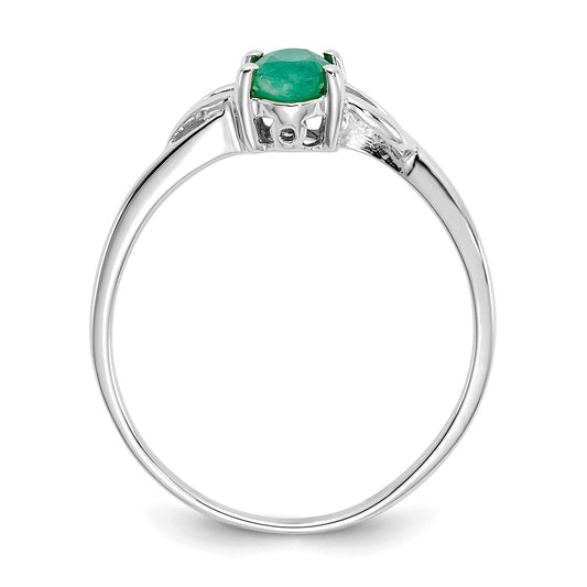 10k White Gold Polished 6x4mm Oval Genuine May/ Emerald Birthstone Size 7 Ring