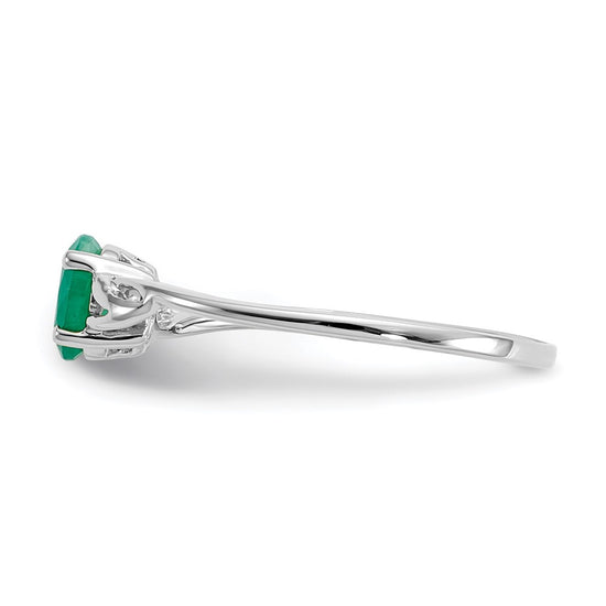 10k White Gold Polished 6x4mm Oval Genuine May/ Emerald Birthstone Size 7 Ring
